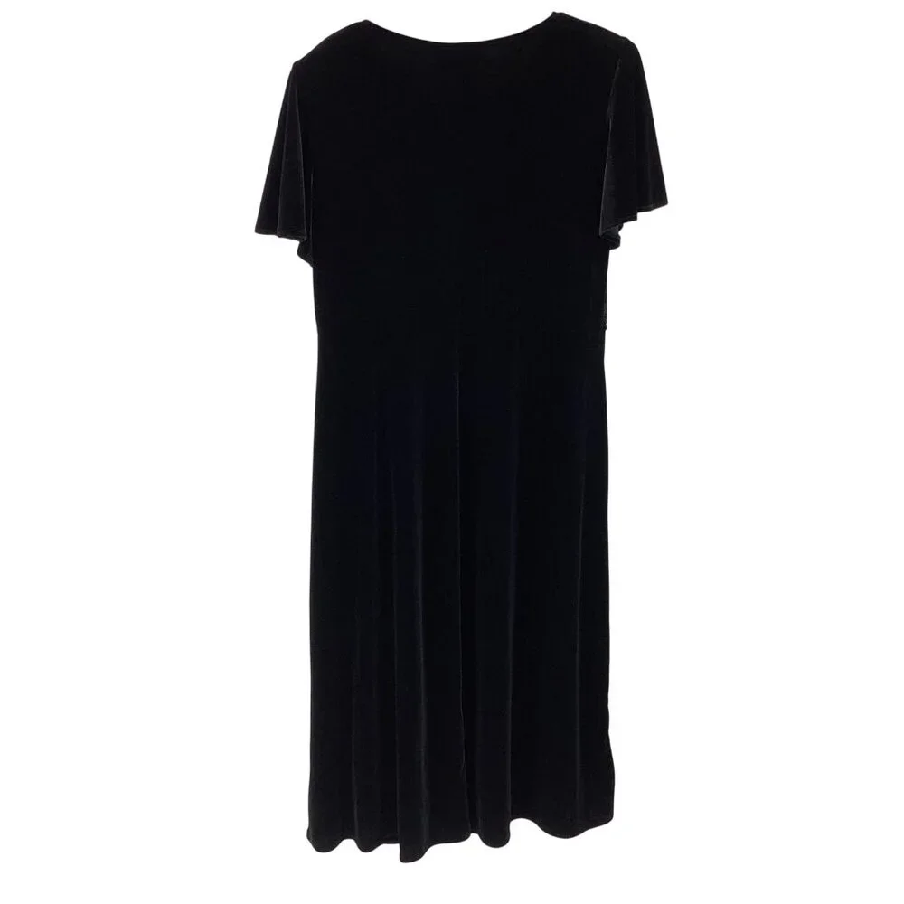 Another Thyme Black Velvet Short Sleeve Dress 16W Scalloped Waist Detail Soft - Picture 2 of 6